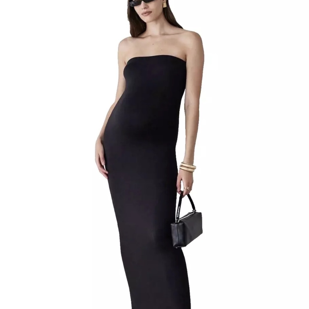 Bumpsuit Zoe Black Strapless Maxi Dress S Maternity Minimalist Stretch Casual